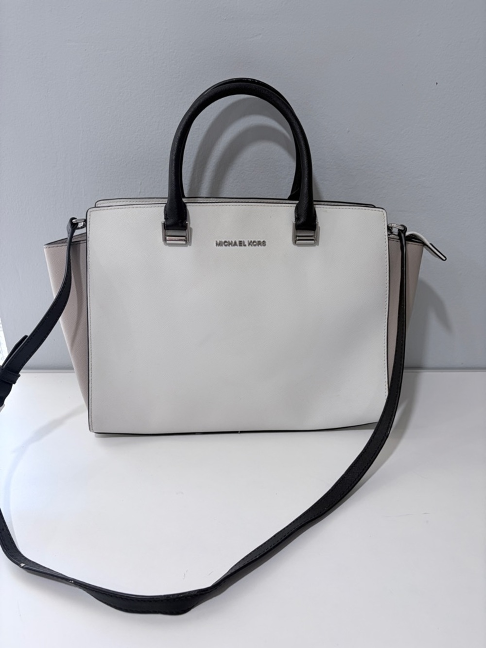 Michael Kors Cream and Black Saffiano Leather Satchel